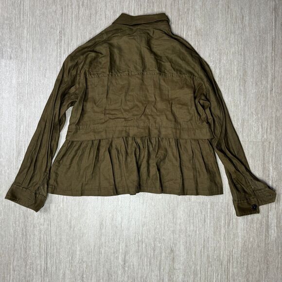 Maeve Anthropologie Olive Green Flounced Utility Shirt Jacket Oversized Size S - Picture 2 of 6